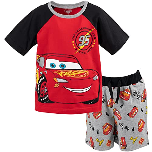 Disney Pixar Cars Lightning McQueen Toddler Boys T-Shirt French Terry Shorts Red/Grey 4T