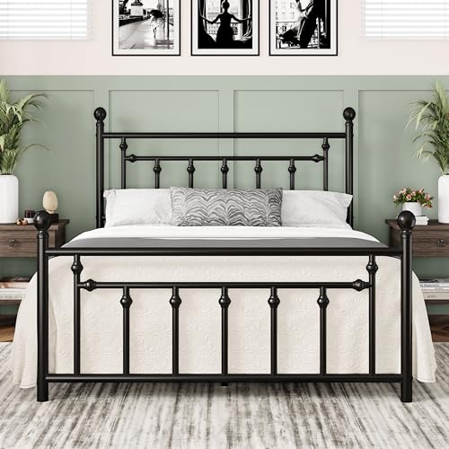 Allewie 14 Inch Queen Size Metal Platform Bed Frame with Victorian Vintage Headboard and Footboard/Under Bed Storage/No Box Spring Needed/Easy Assembly/Noise-Free/Mattress Foundation/Black