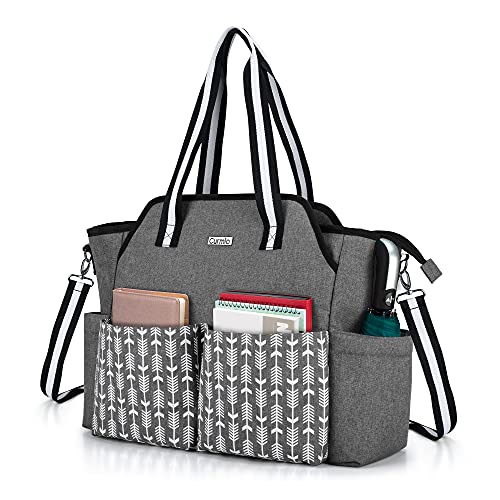 CURMIO Teacher Work Bag for Women, Portable Teacher Utility Tote Bag with Padded Laptop Sleeve, Gray with Arrow (Bag Only, Patented Design)