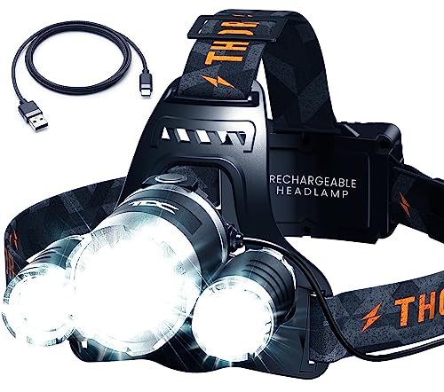 TDC LED Headlamp Rechargeable - 1080 LM Waterproof Super Bright Headlamp for Hard Hat - Headlamps for Adults Rechargeable, Head Lamps LED Rechargeable, Flashlight Headlamps, Headlights for Head