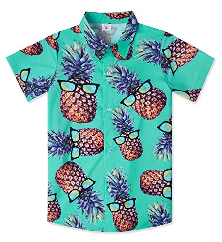 Kids Boys 3D Pineapple Print Hawaiian Shirt 6Y-8Y Short Sleeve Button Down Summer Beach Casual Play School Clothing