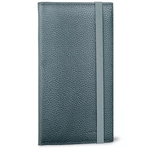 CASMONAL Checkbook Covers for Personal Checkbook Holder RFID Premium Leather Checkbook Cover for Duplicate Checks (Green-Blue)