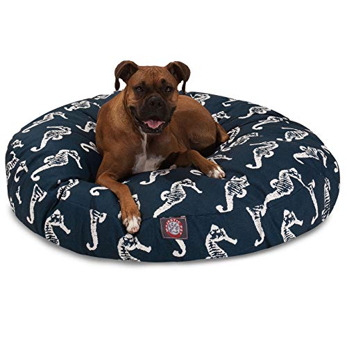 Navy Sea Horse Large Round Indoor Outdoor Pet Dog Bed With Removable Washable Cover By Majestic Pet Products