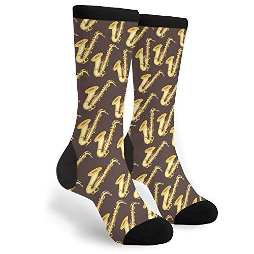 Yaateeh Golden Jazz Music Saxophone Crew Socks Mid Calf Dress Socks Casual Long Tube Socks For Men Women Boy Girl