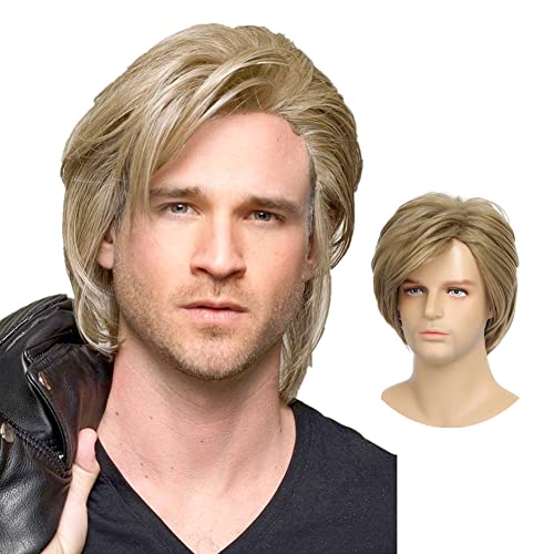 Swiking Men Wigs Blonde Layered for Male Guy Short Fluffy Natural Hair Synthetic Halloween Cosplay Costume Party Full Wigs (Blonde)