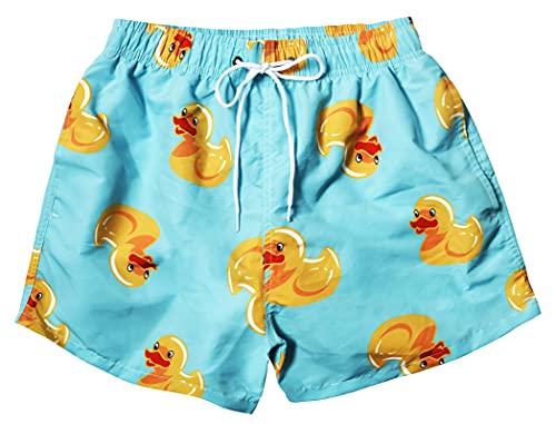 MADHERO Mens Swim Trunks Short Funny Swimming Shorts Bathing Suit with Mesh Liner 3 Inch Little Duck Size L