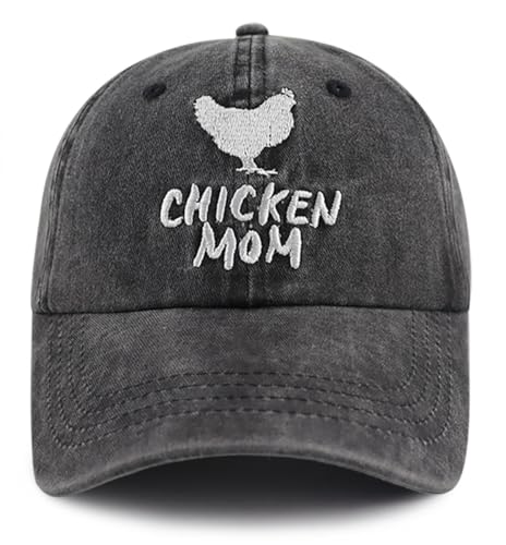 Chicken Hat for Women Mom Mama Mother, Adjustable Cotton Embroidered Farm Hen Baseball Cap, Thanksgiving Mothers Day Birthday Chicken Gifts for Mommy Grandma Chickens Owners Farmer Lover Black