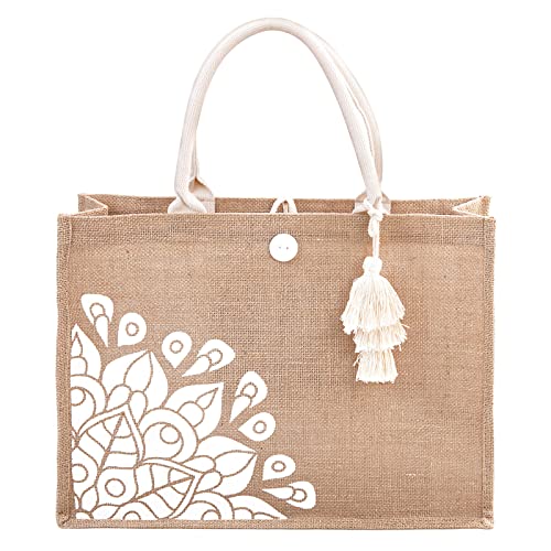 itgowisa Beach Bag for Women Jute Tote Bag Large Straw Purse Cute Tote Bag Reusable Grocery Bag Handle Trendy Burlap Tote Bag Pocket Tassel Aesthetic Beach Bag Unique Reusable Gift Bag Shopping Travel