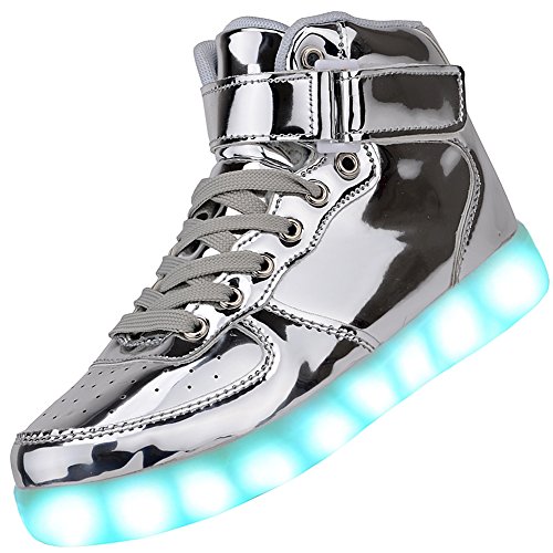 Odema Unisex LED Shoes High Top Light Up Sneakers for Women Men Silver