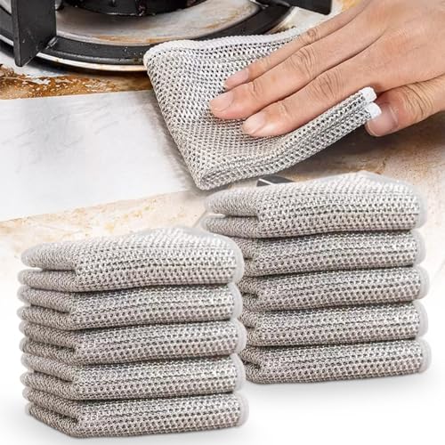 ZiTour 20PCS Multipurpose Wire Dishwashing Rags for Wet and Dry, 2023 New Multifunctional Non-Scratch Wire Dishcloth, Premium Metal Wire Dishwashing Cloth Scrubs & Cleans for Dishes, Sinks (20 PCS)