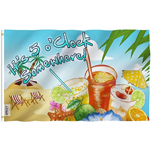 ANLEY Fly Breeze 3x5 Foot It's 5 o'Clock Somewhere Flag - Vivid Color and Fade Proof - Canvas Header and Double Stitched - Sandy Beach Flags Polyester with Brass Grommets 3 X 5 Ft