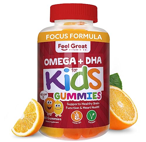 Feel Great Vitamin Co. Complete DHA Gummies for Kids | with Omega 3 6 9 + DHA, Vitamin C | Supports Healthy Brain Function, Vision & Heart Health | Gluten Free, Vegetarian | 60 Gummies