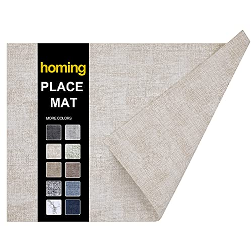 homing Faux Leather Heat Resistant Placemats Set of 6 – Waterproof Wipeable Dining PU Place Mats for Indoor & Outdoor, Easy to Clean - Beige