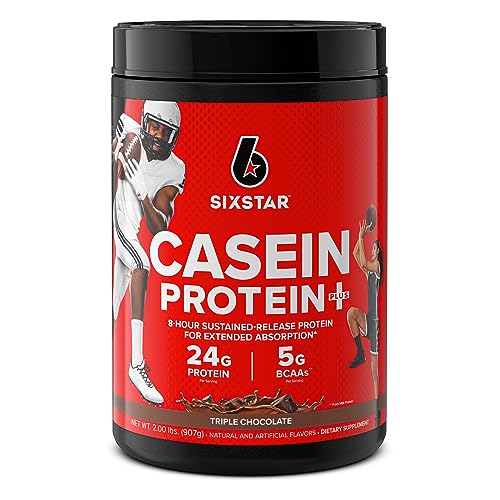 Six Star Casein Protein Powder Elite Casein Protein Powder Slow-Digesting Micellar Casein Protein Powder for Muscle Gain Triple Chocolate Protein Powder, 2 lbs (26 Servings) (Package May Vary)