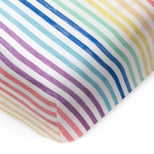 HonestBaby Fitted Crib Sheets Fits Standard Mattress Bassinet, Mini Prints 100% Organic Cotton Baby Boys, Girls, Unisex, Rainbow Stripe, One Size