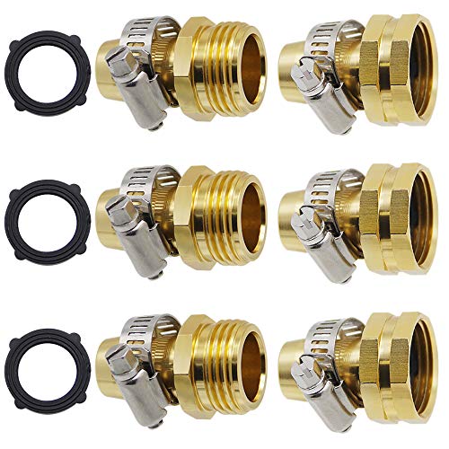 Triumpeek Garden Hose Repair Connector with Clamps, Set of 3 Aluminum Water Hose End Replacement Fit for 3/4' and 5/8' Garden Hose Fittings
