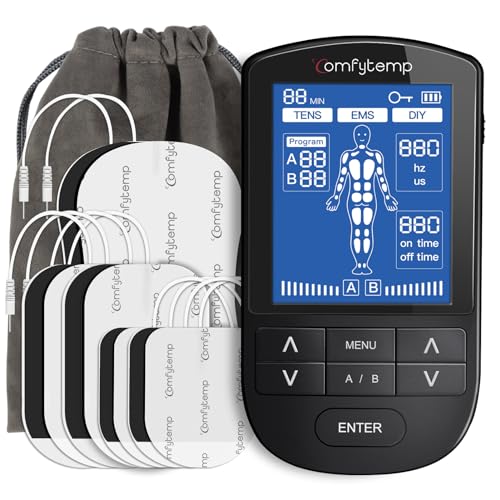 Comfytemp TENS Unit Muscle Stimulator for Pain Relief Therapy, TENS Machine with 24 Modes and DIY, Dual Channel EMS Unit, Pulse Muscle Massager for Back, Shoulder, Sciatica, Knee, 10 Electrode Pads