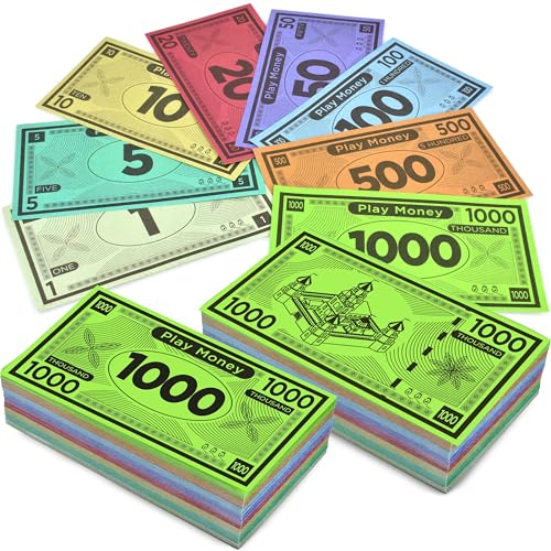 Play Money 480 pcs of 60 Each Bill Denomination Suitable for Monopoly Game and Realistic Cash Register Pretend Play – Double Sides Printing Paper Money – Play Money for Board Games