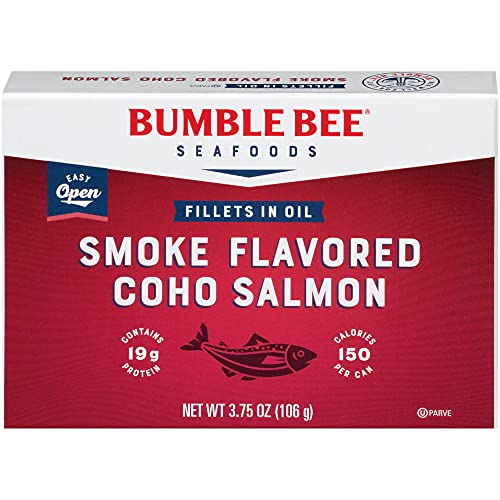 Bumble Bee Smoke Flavored Red Coho Salmon Fillets in Oil, 3.75 oz (Pack of 12) - 19g Protein - Skinless, Boneless - Great for Snacks & Recipes - Gluten Free