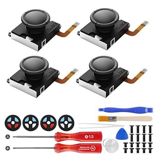 GuliKit Hall Switch Joystick Replacement for Switch Joycon Controller&Switch OLED&Switch Lite, No Drift, Left/Right Hall Sensor Joystick with Repair Kit/Tool and Thumb sticks Cap (4 Pack)