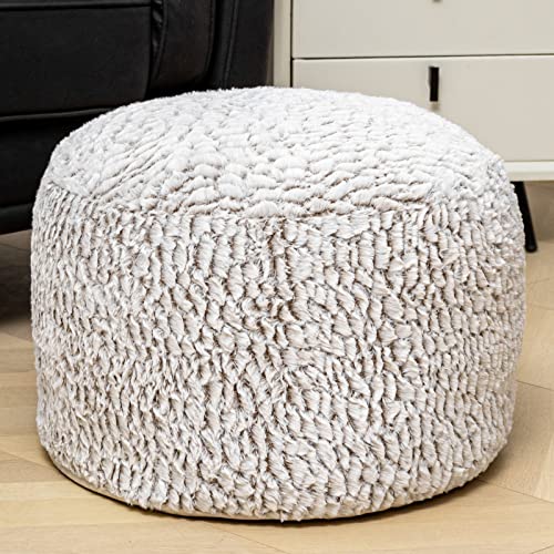 Pouf Ottoman Unstuffed,Pouf Ottoman Foot Rest(No Filler),Soft Fur Foot Stool, 20'x20'x12' Inches Fuzzy Chair, Floor Pouf Chair,Foot Rest with Storage for Living Room, Bedroom (Snow Coffee Pouf Cover)