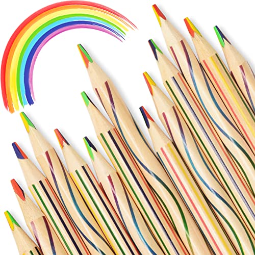 ThEast 30 Pieces Rainbow Colored Pencils, 4 Color in 1 Rainbow Pencil for Kids, Assorted Colors for Drawing Coloring, Gifts for Kids Party Favors, Pre-sharpened