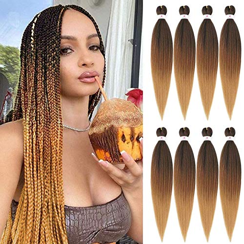Pre-stretched Braids Hair Professional Itch Free Hot Water Setting Synthetic Fiber Ombre Yaki Texture Braid Hair Extensions 26 Inch 8 Packs Beyond Beauty Braiding Hair 1B-30-27…