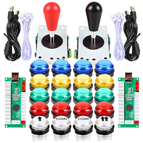EG STARTS 2 Player Arcade Games DIY Kit Parts 2 Ellipse Oval Joystick Handles + 20 LED lit Arcade Buttons (Mixed Color Kit)