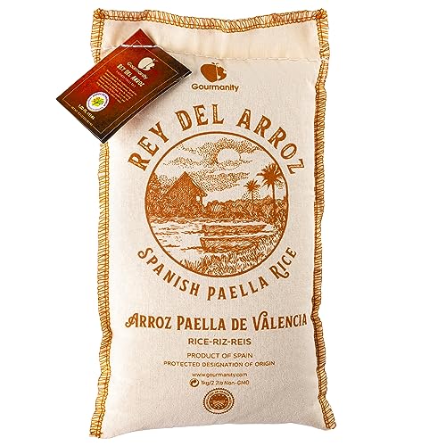 Gourmanity Spanish Paella Rice for Paella, 2.2lb/1kg Rey del Arroz Authentic Spanish Paella Rice, Valencia Rice from Spain [2.2 Pound]