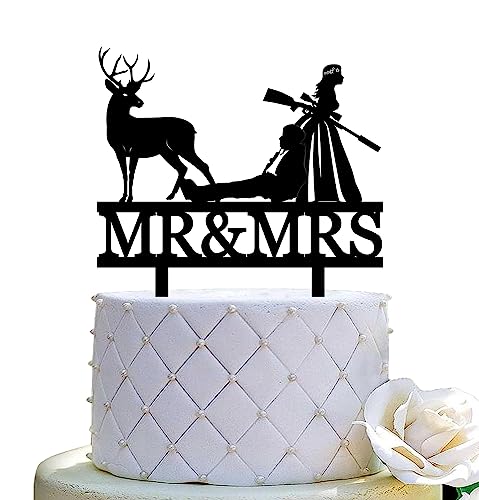 Funny Hunting Wedding Cake Topper Deer Hunt Hunter Wedding Cake Topper Hunt is Over Cake Topper For Wedding/Anniversary/Bridal Shower Party Decorations