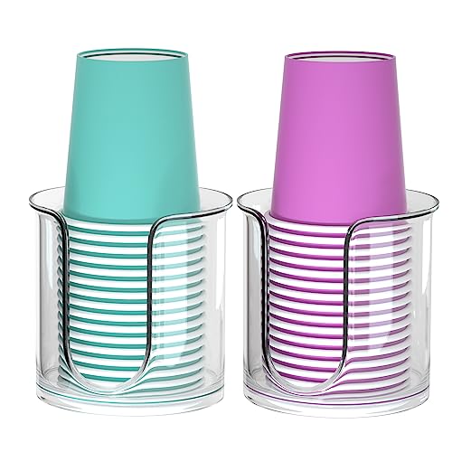 2 Pack Bathroom Cup Dispenser - Countertop 3 oz Bathroom Cup Holder for Dixie and Paper Cups - Mouthwash Cup Holder for 3oz Bathroom Cups（Clear）