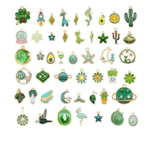 Julie Wang 30pcs Mixed Enamel Green Theme Charms Pendants for Jewelry Making Bulk lot Necklace Earrings Bracelet Craft Findings