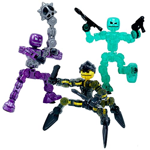 Zing Klikbot Galaxy Pack, Set of 3 Poseable Action Figures with Weapons, Includes 1 Hero (Ice), 1 Villain (Maze) and 1 Guardian (Scorpion), Stop Motion Animation Figure, Great for Kids Ages 6 and Up