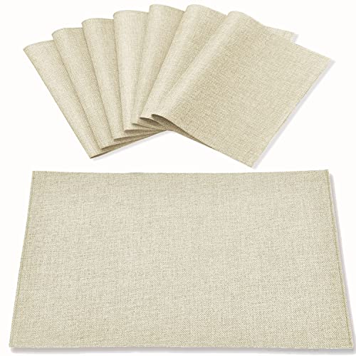 Rinpon Cloth Placemats Set of 8, Linen Type Fabric Placemats Machine Washable Placemats Heat Resistant Placemats Wrinkle Free Thick Polyester Kitchen Place Mats for Dining Table (Beige)