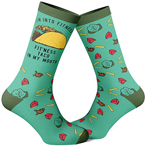 Mens Fitness Taco in my mouth Socks Funny Sarcastic Sock with Cool Graphic Crazy Footwear with Fun Pattern