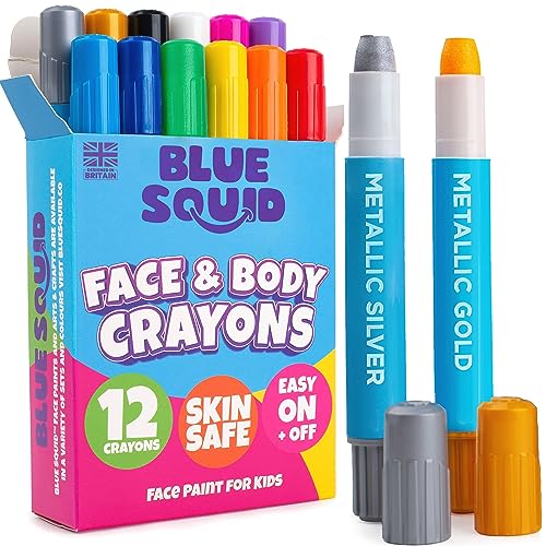Face Painting Kits for Kids - Blue Squid 12 Color Twistable Face Paint Marker Sticks | Water Based Face Paint Crayons Kit | Halloween, Belly Painting Kit Pregnancy, Makeup Body Paints for Adults