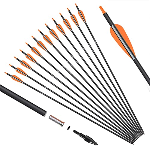 KESHES Archery Carbon Arrows for Compound & Recurve Bows - 30 inch Youth Kids and Adult Target Practice Bow Arrow - Removable Nock & Tips Points (12 Pack) (Orange)