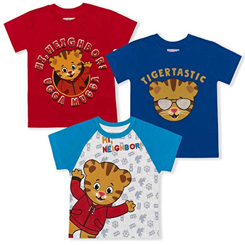 Fred Rogers Company Daniel Tiger Boys 3 Pack T-Shirts for Toddler Kids - Blue/Grey/Red