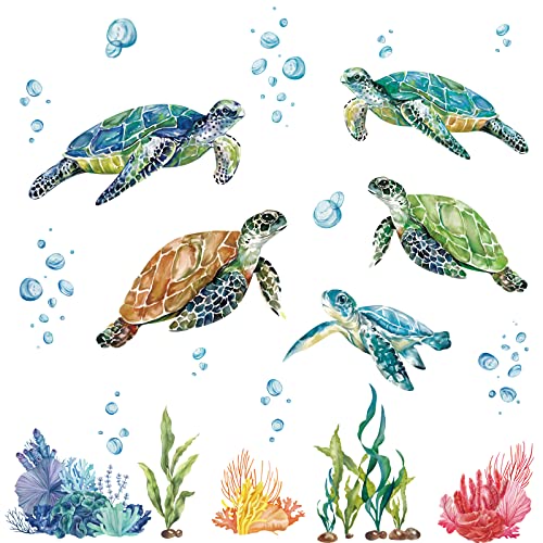 decalmile Sea Turtles Wall Stickers Under The Sea Coral Seaweed Wall Decals Bedroom Bathroom Baby Nursery Wall Decor