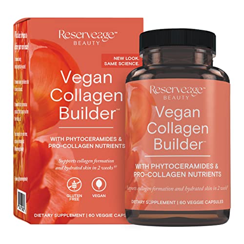 Reserveage Beauty, Vegan Collagen Builder, Plant-Based Collagen Booster for Glowing Skin, Vitamin C Supplement for Hydrated Skin, White Tea and Bamboo Extracts, Gluten Free, 60 Capsules
