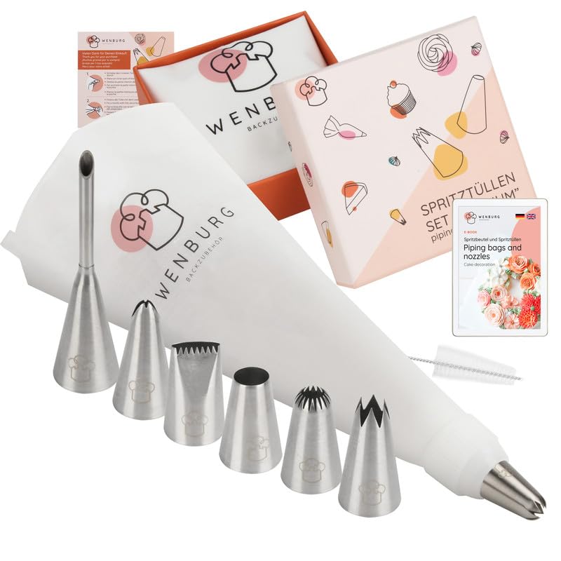 Wenburg Versatile & Easy-to-Clean Large Icing Piping Bags and Tips Set - Reusable 7 Large Icing Tip for Cake Decorating - Cotton Icing Bag - Coupler I Professional Cupcake Kit, Premium Baking Supplies