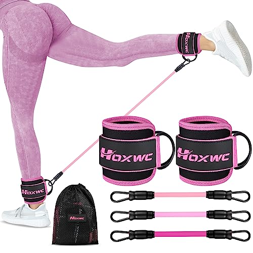 HOXWC Ankle Bands with Cuffs for Leg and Booty Workouts - Resistance Bands for Kickbacks and Hip Training