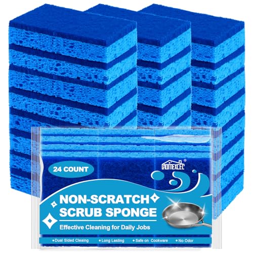 HOMEXCEL Sponges Kitchen 24pcs, Non-Scratch Scrub Dish Sponges, Safe on Non-Stick Cookware,Dual Sided Cleaning Sponges for Kitchen,Household,Bathroom and More