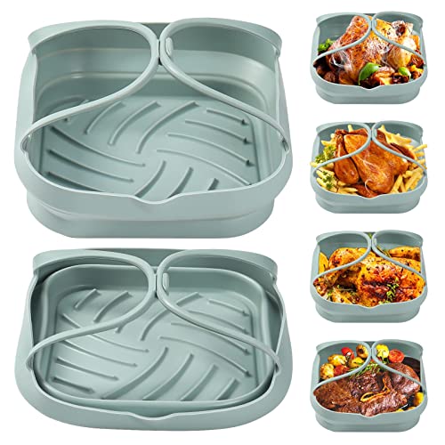 2Pack Air Fryer Silicone Liners 8 Inch Square, Foldable & Reusable Air Fryer Silicone Basket with Handles, Silicone Air Fryer Liners for 4 to 8 Qt