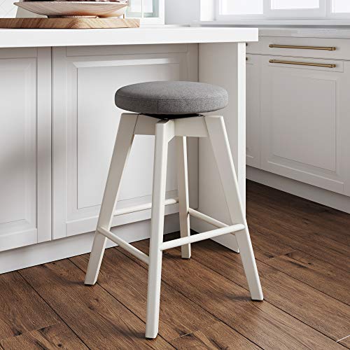 Nathan James Amalia Backless Kitchen Counter Height Bar Stool, Solid Wood with 360 Swivel Seat Dark Gray/White