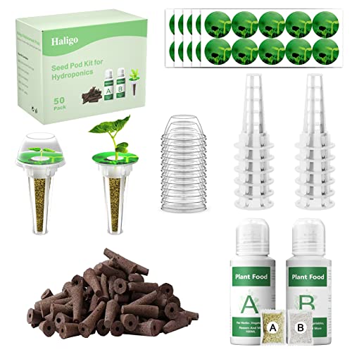 128 pcs Seed Pod Kit for Aerogarden, Grow Anything Kit for Indoor Hydroponics Growing System, Hydroponics Supplies with 50 Grow Sponges, a&b Nutrient Plant Food, 50 Pod Labels, 12 Plant Baskets Domes