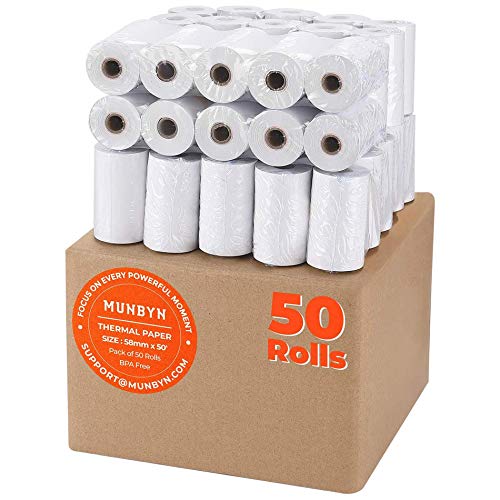 MUNBYN 2 1/4' x 50' Thermal Paper (50 Rolls), BPA Free Receipt Paper, 58mm Thermal Receipt Paper Fits All 58mm Mini Thermal POS Printer, Square Terminal Credit Card Machines