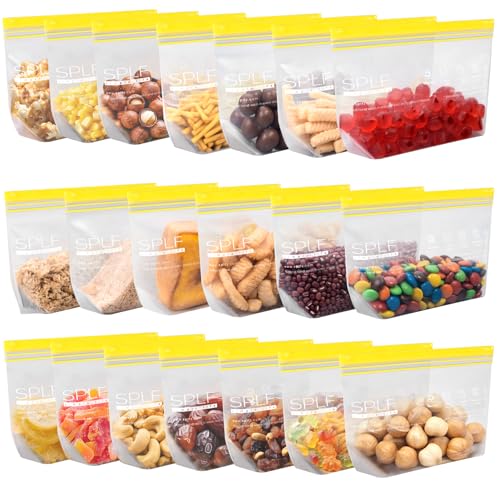 SPLF 20 Pack Reusable Snack Bags Dishwasher Microwave Safe, BPA Free Extra Thick Leakproof Reusable Food Storage Bags Silicone and Plastic Free Snack Pouch For Kids, Women & Men