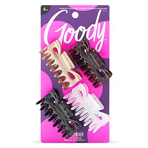 Goody Classics Medium Claw Clips , Assorted Colors - Great for Easily Pulling Up Your Hair - Pain-Free Hair Accessories for Women, Men, Boys, and Girls , 4 Count (Pack of 1)