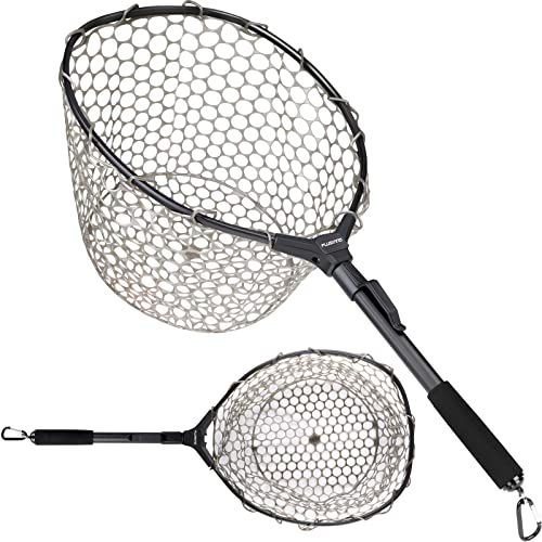 PLUSINNO Fly Fishing Net Fish Landing Net, Trout Bass Net Soft Rubber Mesh Catch and Release Net (16' x 13' Hoop Size)
